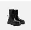 Women's Shoes Platform Martin Boots Black Autumn 2025 New Short Boots Side Zipper Knight Boots Rear Lace-up Medium Boots