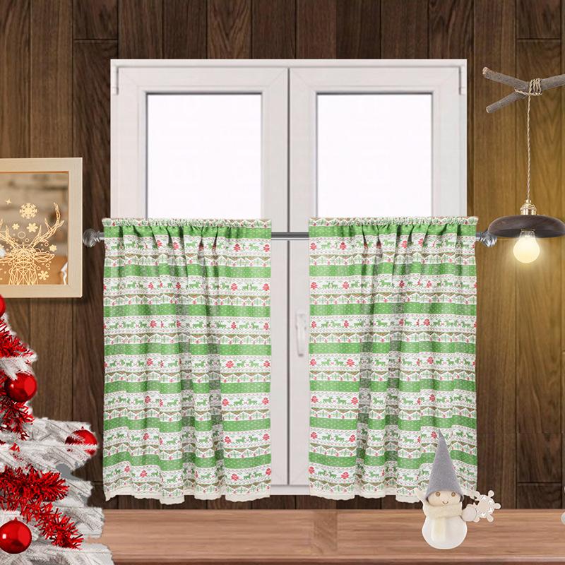 Christmas Elk Short Curtain Finished Kitchen Curtain Short Curtain Linen Through Rod Curtain Window Mantle Curtain