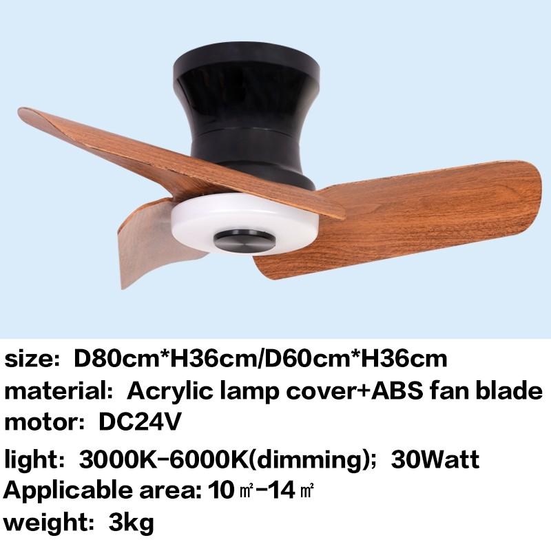 24" 32" DC Motor Small Ceiling Fan Lamp Electric Ceiling Fan With Light Bedroom  LED Tricolor Dimming Lighting Fan
