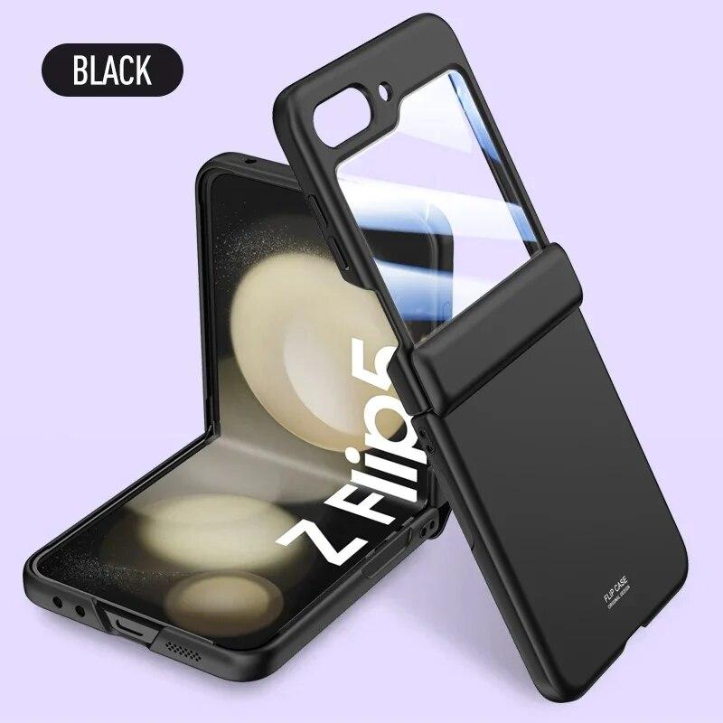 Skin Friendly Ultra Thin Matte Folding Hngle For Samsung Galaxy Z Flip 5 5G Case With Tempered Film Shockproof Protective Cover