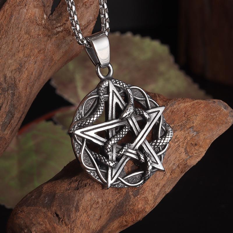 Coiled Snake Five-pointed Star Hip-hop Versatile Men's and Women's Jewelry Pendant Necklace