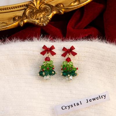 Crystal Texture Christmas Tree Stud Earrings - Cute, Girly, Handmade, Fresh, Festive Style