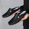 Fashion Handmade Casual Leather Slippers Men Summer Beach Slides Sandals Fashionable Outdoor Male Muller Shoes Non Slip Comfy Half Drag
