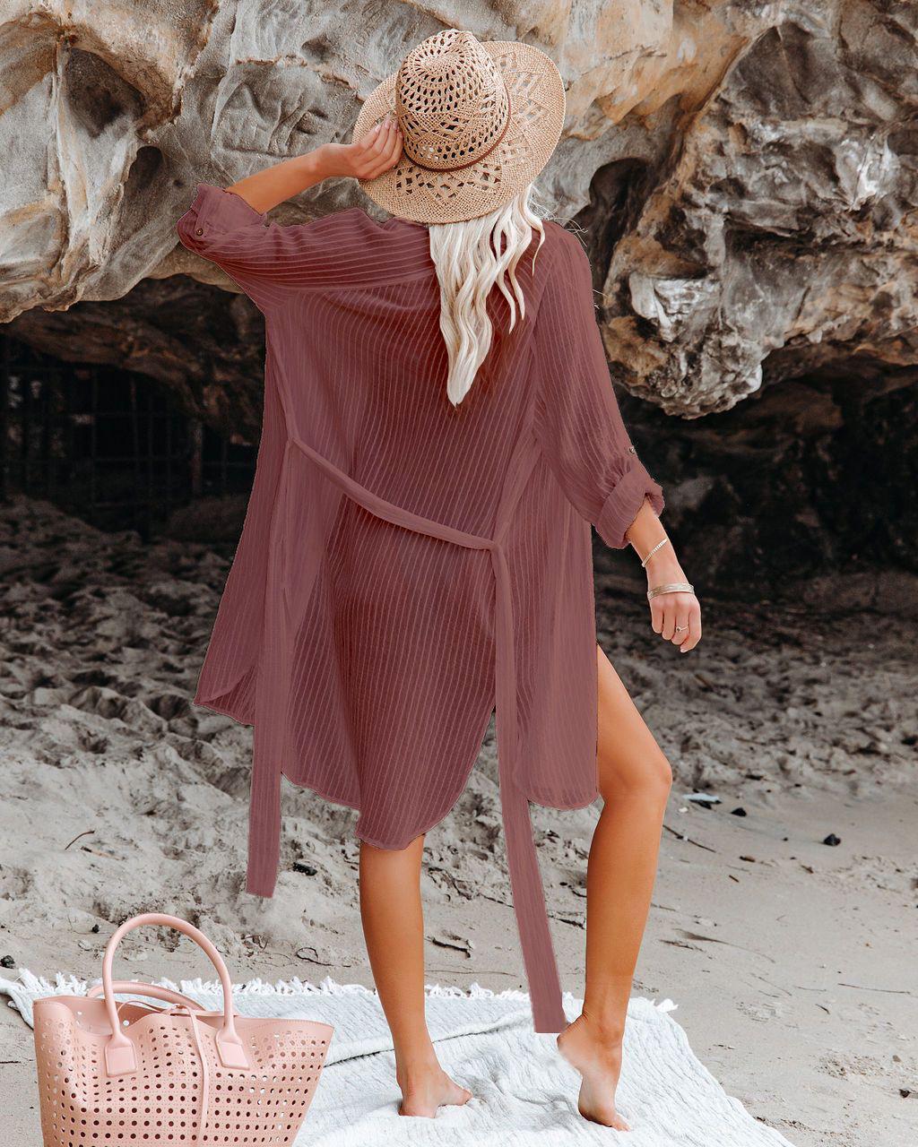 

2026 Beach Style Vacation Bikini Cover-Up with Jacquard Sun Protection Shirt One Size