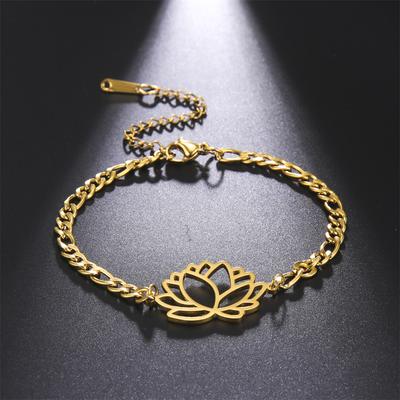 Classic Buddhism Lotus Flower Bracelets Stainless Steel Chain Lucky Yoga Amulet Bracelet Charm Birthday Jewelry Gifts
