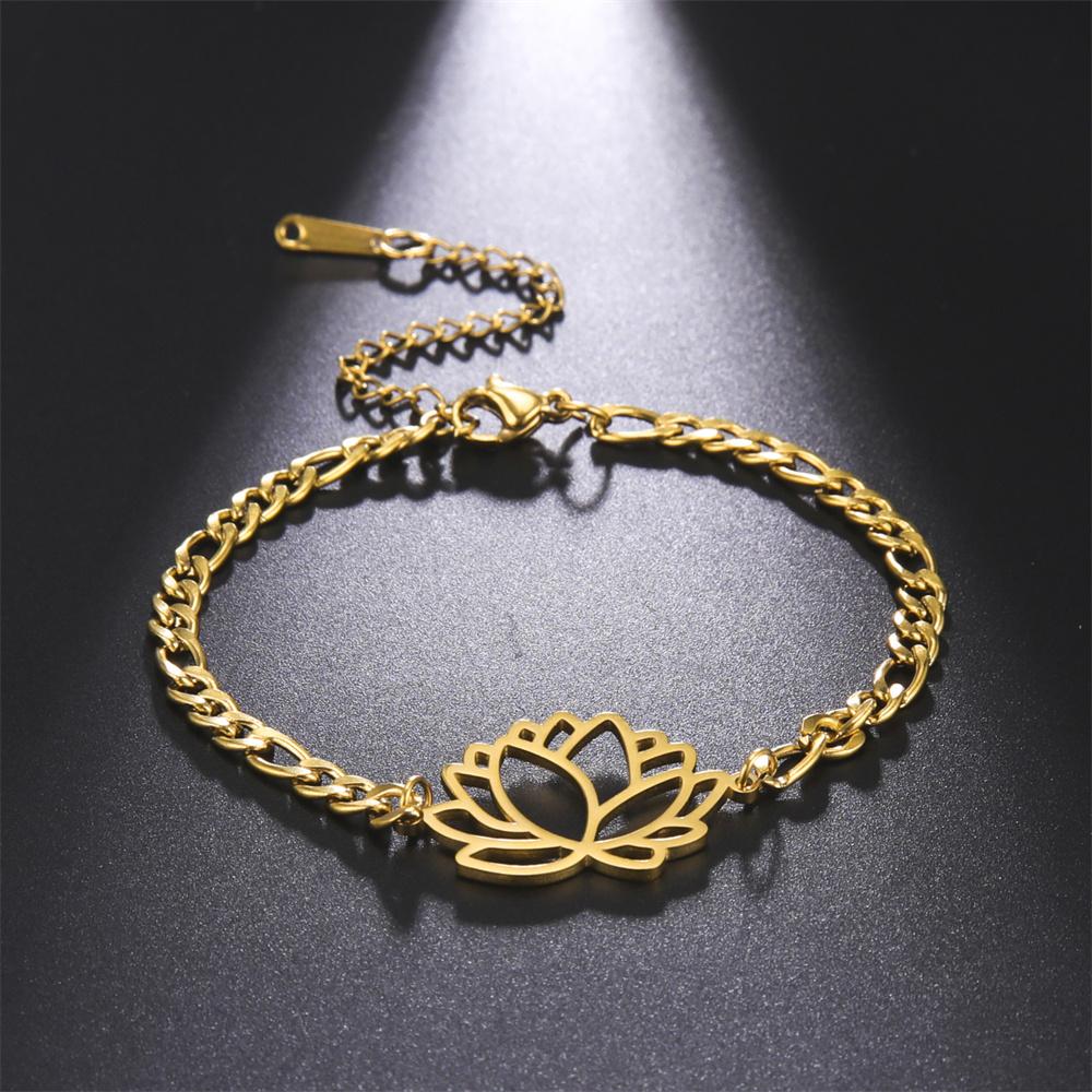 Classic Buddhism Lotus Flower Bracelets Stainless Steel Chain Lucky Yoga Amulet Bracelet Charm Birthday Jewelry Gifts