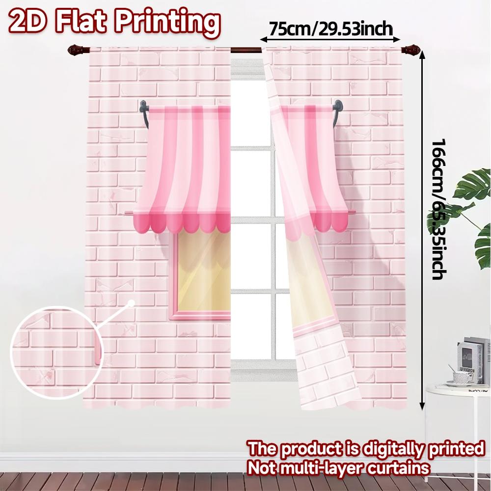 2pcs   2D FLAT PRINTING Curtains (Without Rod) PinkCanopyWall Chic Curtains Semi-Sheer Curtains Decorations Inside Suitable for