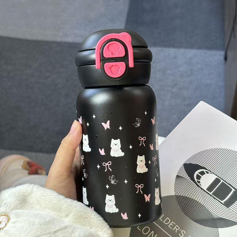 Kids Stainless Steel Water Bottle 500ml Double Drink Straw Cup 316 Insulated Thermos Girls School Portable