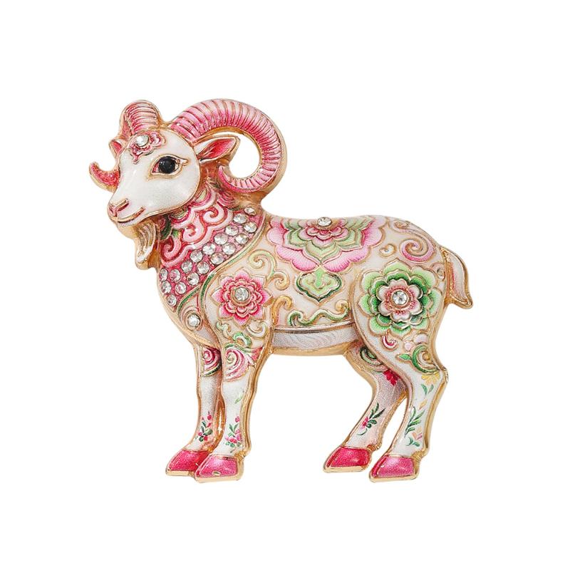 Lovely Goat Brooch Pins For Women Unisex 6 Color Rhinestone Sheep Year New Year Gifts