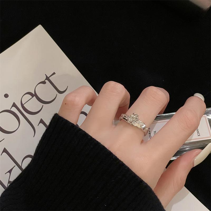 Light Luxury Simple Rose Opening Adjustable Ring Full Of Diamonds Zircon Super Fairy Fashion Ring Woman