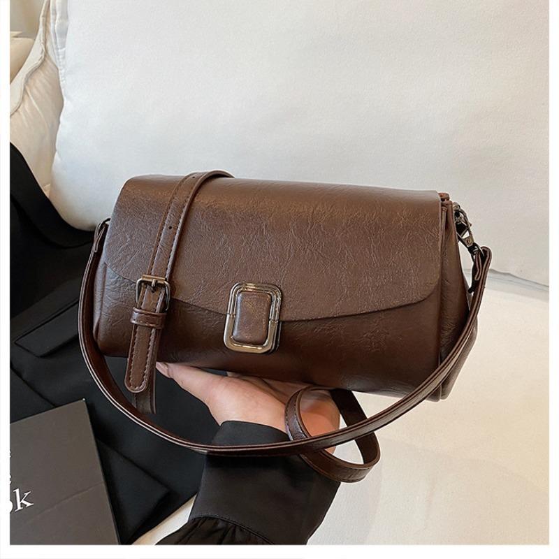 Soft leather small square bag women's new simple and versatile shoulder messenger bag retro commuter armpit bag