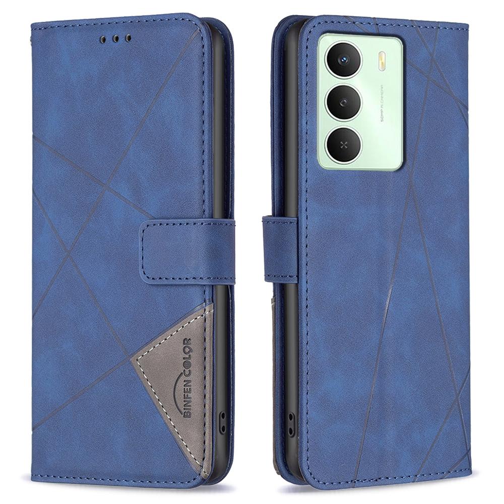 BINFEN COLOR For Realme 14x 5G Phone Case Wallet Stand Geometry Imprinted Leather Cover