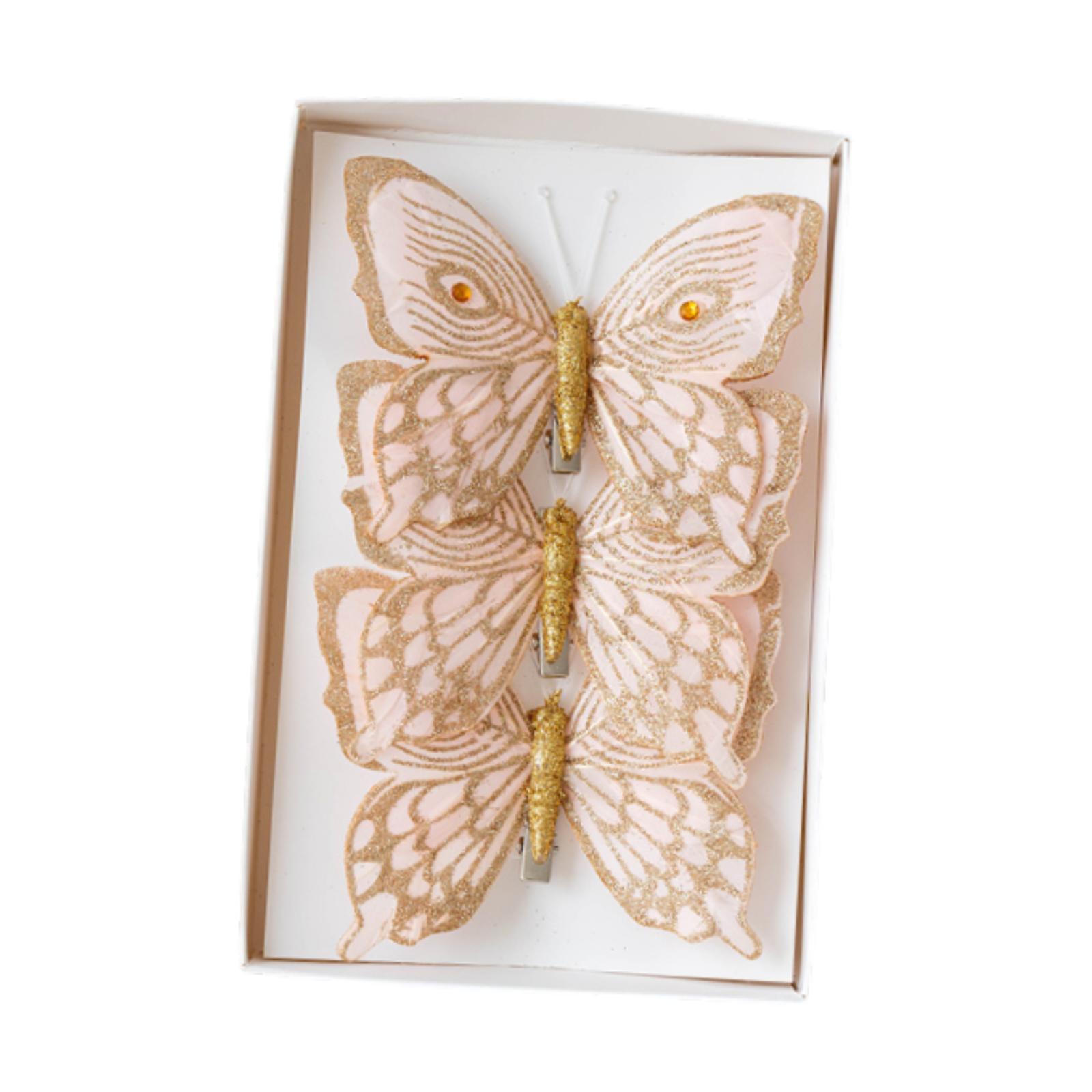 

3Pcs Christmas Butterfly Shape Hanging Ornaments for Living Room New Year Garland рожевий