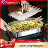 Rectangular Stainless Steel Deep Dish Grilled Fish Pan with Lid for Induction Cooktops - Ideal for Crayfish and Barbecue.