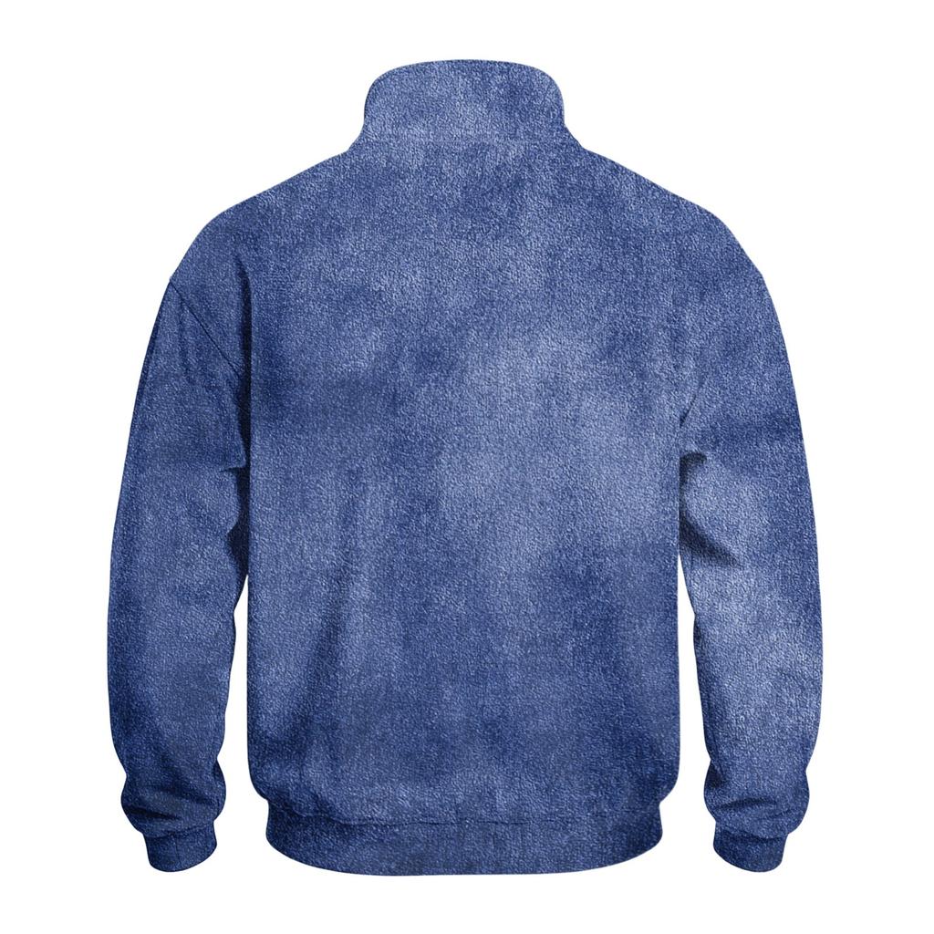 Men's Casual Quarter-Zip Stand Collar Sweatshirt with Print for Fall and Winter