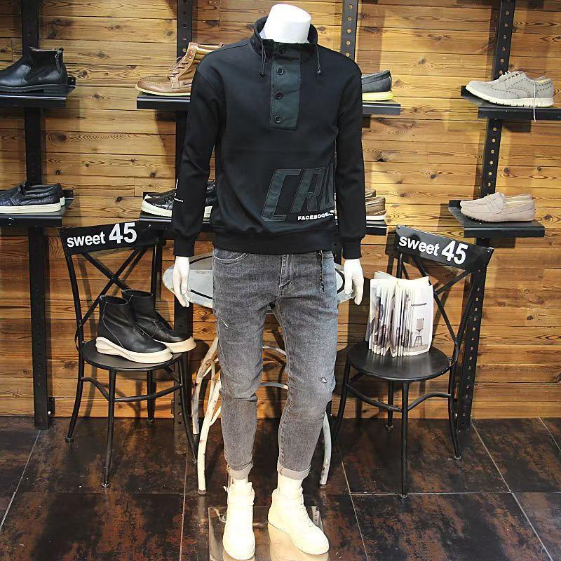 Men's 2025 Slim Fit Pullover Hoodie - Velvet Stand Collar, Stylish Autumn/Winter Base Layer Top