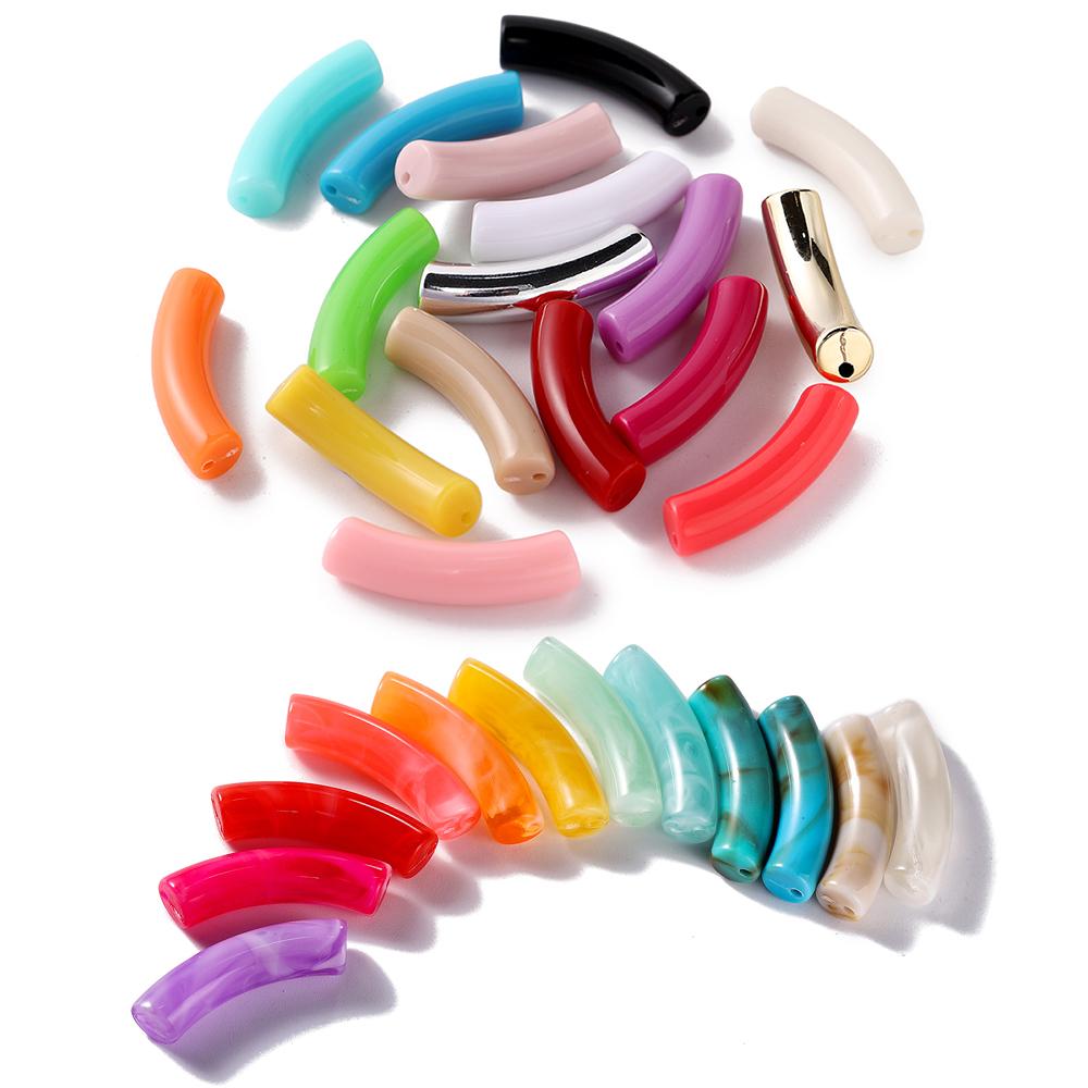 10pcs/lot 10*33mm Acrylic Beads Curved Tube Multicolor Loose Spacer Beads For Necklace Bracelets DIY Jewelry Making Accessories