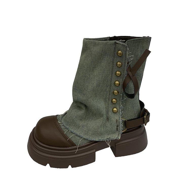 

British style versatile platform Martin boots women s autumn 2025 new fashion western cowboy short boots knight boots 35