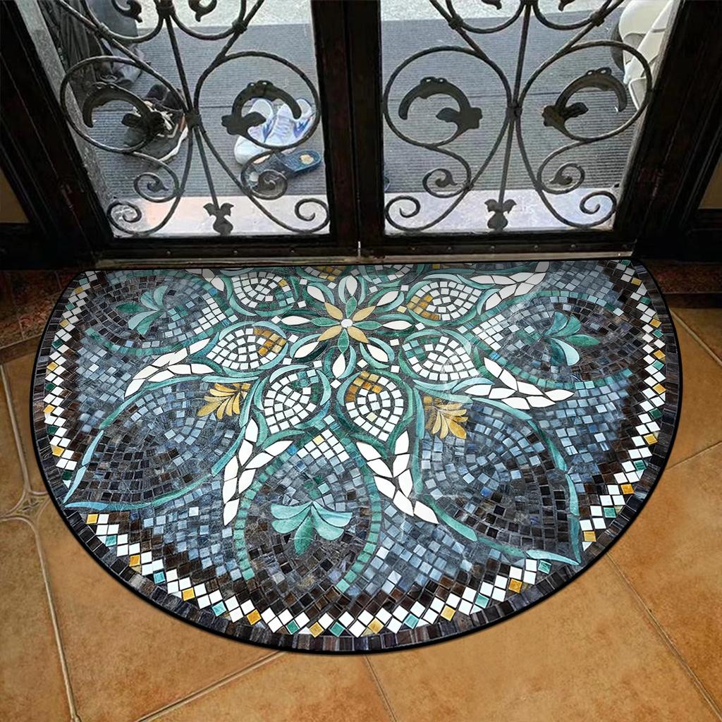Eingangsfußmatte Frühlingsgartendekorationen Außenteppich Hauseingangsmatte Halbkreisförmiger Teppich Bunte florale Bodenmatten