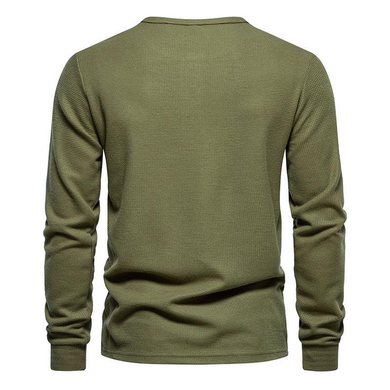 Men's Four-Button Waffle Knit Henley Long Sleeve T-Shirt