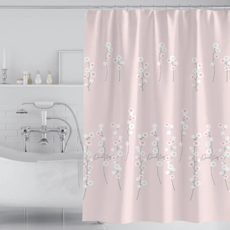 Rose Flowers Shower Curtains Daisy Print Polyester Bath Curtain Modern Waterproof Bathroom Decorative with Plastic Hooks