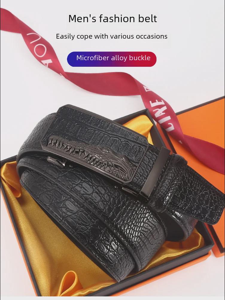 Men's Genuine Leather Crocodile Pattern Automatic Buckle Belt