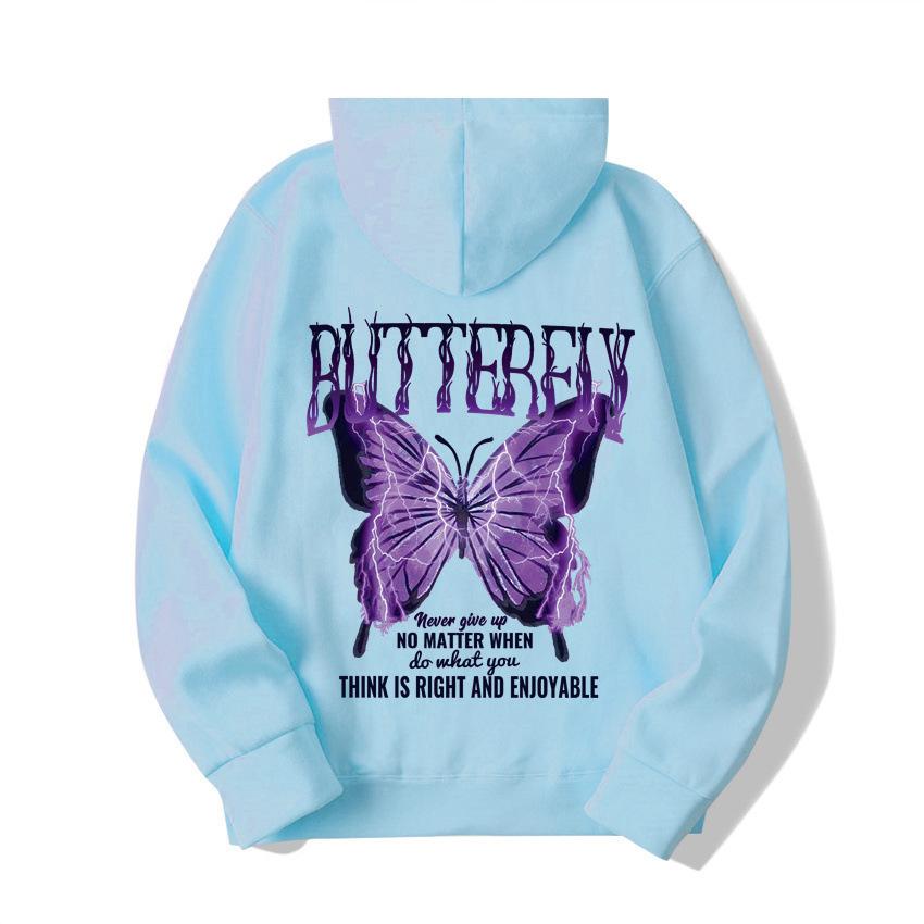 2025 European and American new letter fashion multi-color butterfly casual hooded fleece sweater