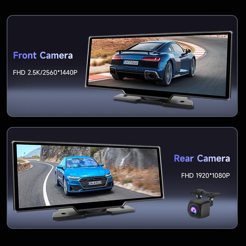 10.26" 4K Dash Cam Rearview Camera WIFI Carplay & Android Auto Dual Lens Car DVR Video Recorder AUX GPS 24H BT FM Mirror Monitor