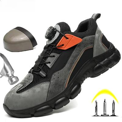 Sapatos de segurança masculinos com botão rotativo, anti-esmagamento, anti-punctura, calçados esportivos da moda, botas de proteção de segurança para homens