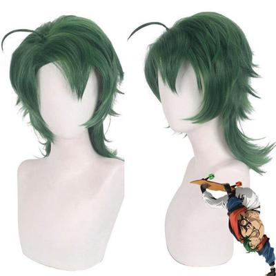 35CM SK Joe Cosplay Peruk Grön Kort Rakt Mullet Liten Hästsvans Värmebeständigt Hår Rollspel SK8 the Infinity SK Eight