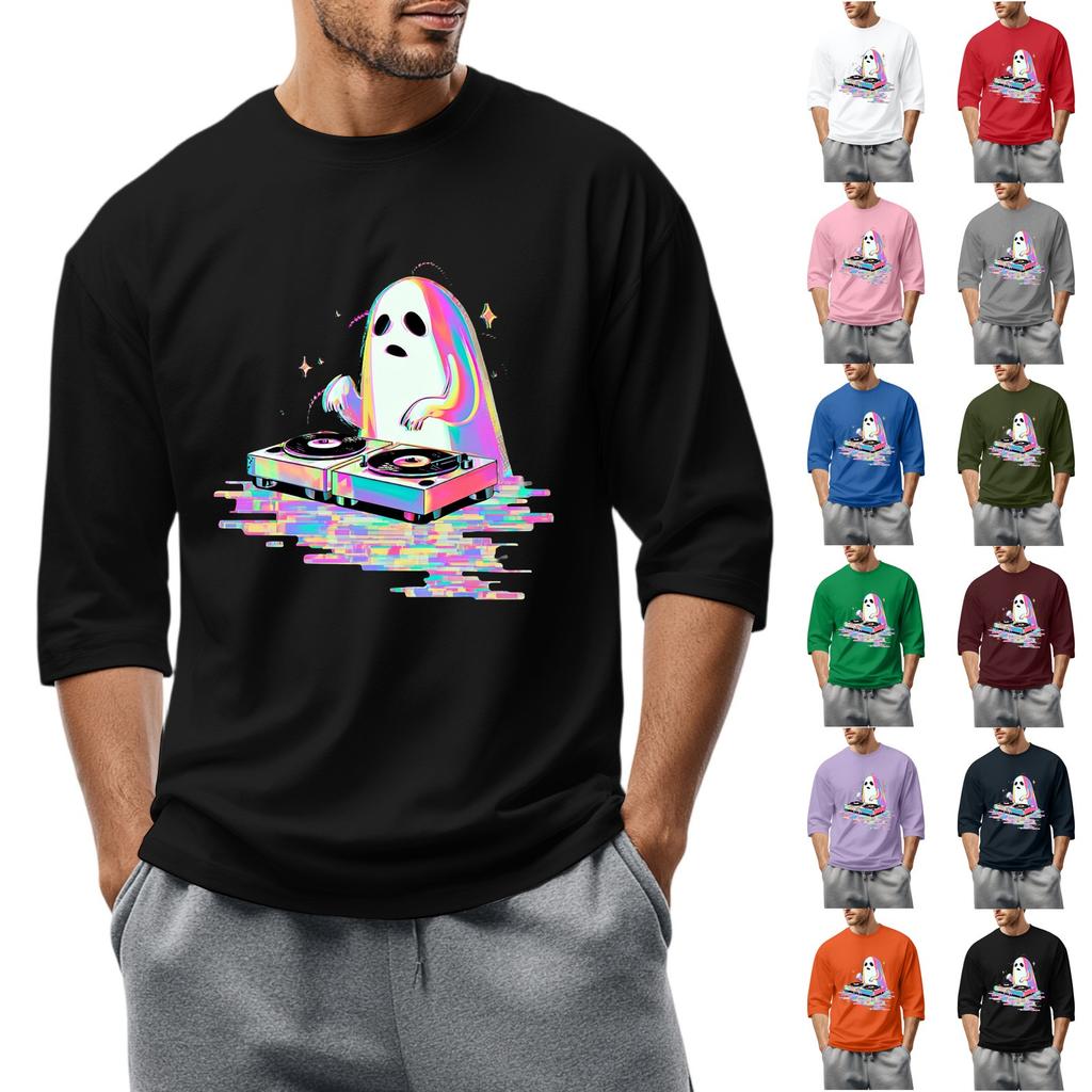 Men'S Round Neck Three-Quarters Sleeve Top Casual Fashion T-Shirt