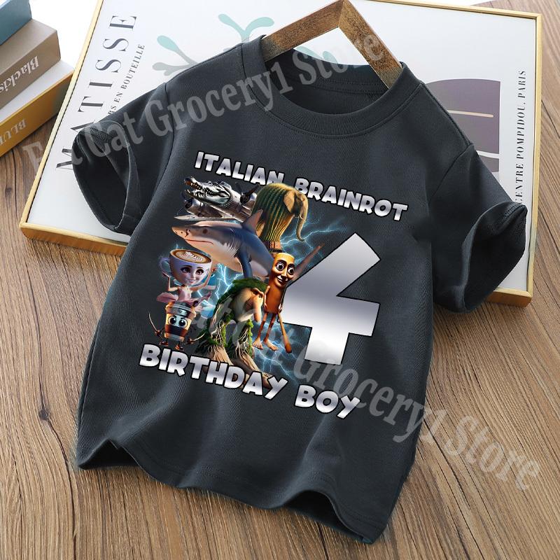 Tralalero Tralala Digit 1-9 T-shirt Boys Tungtung Sahur Brainrot Tees Child Summer Short Sleeve Birthday Tops Kids Clothes Gift