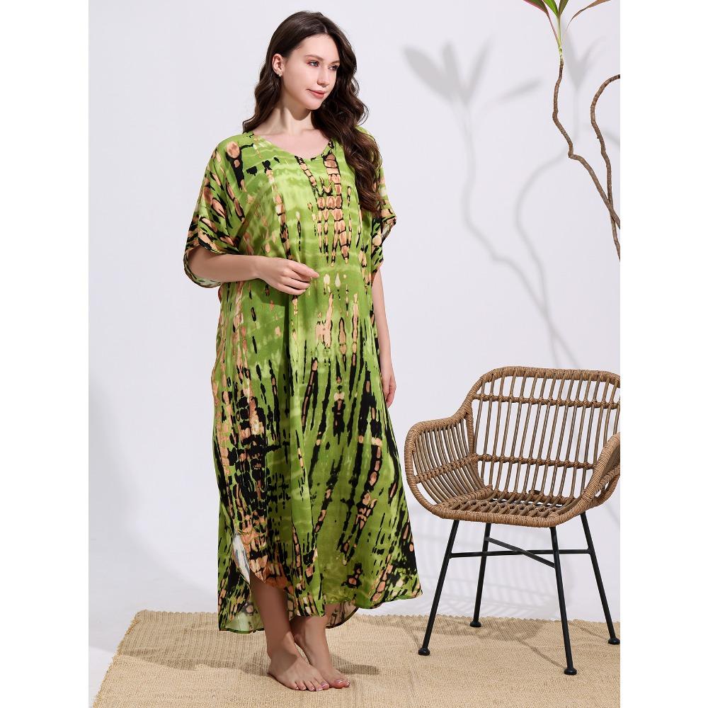 Plus Size Boho Kaftan Dress, Women's Plus Maxi Cover Up Dress