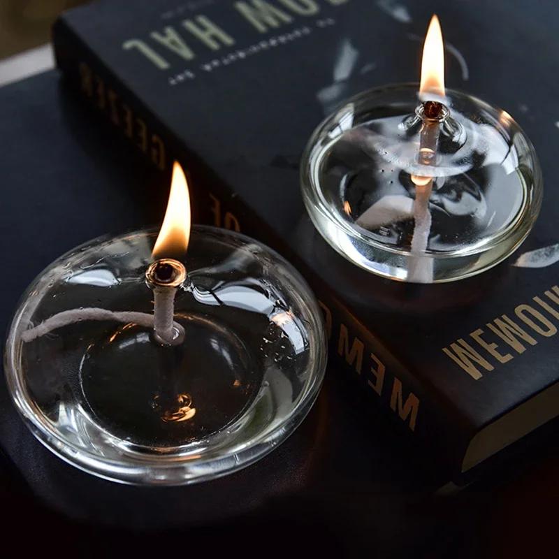 פמוט זכוכית שקוף מנורת שמן מחזיקי נרות עם פתיל נר שולחן ארוחת ערב כפרי קישוט הבית