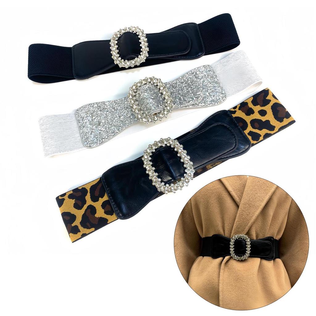 Women Elastic Waist Belt Sequin Glitters Corset Stretchy Band Leopards Belt Elegant Waist Accessory