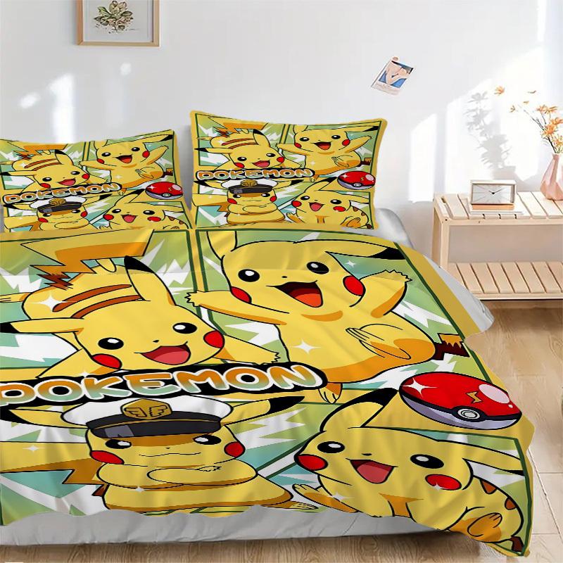

3 шт. Пикачу, Набор постельного белья Pokémon: Идеально подойдет для спальни или гостевой комнаты.. Мягкий и удобный, без стержня yy251031095 135x200cm