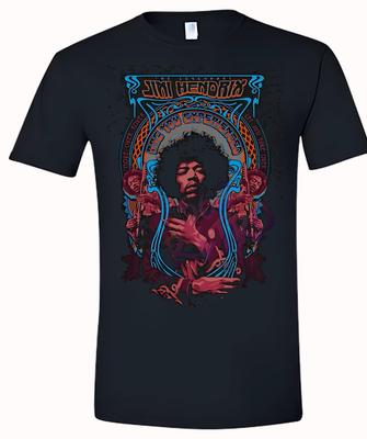 Jimi Hendrix 70s Style Graphic Black Short Sleeve T-Shirt