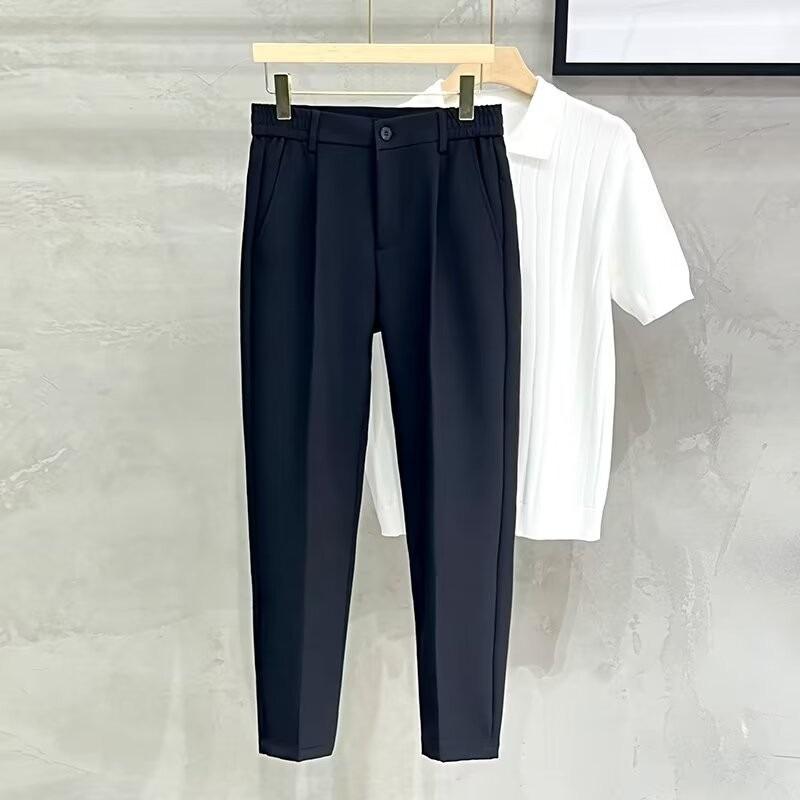 

Мужские облегающие брюки Nine-Point Casual Business — летняя версия в корейском стиле 32 чёрный