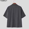 INCERUN Men Casual Turn-down Collar Short Sleeve Solid Color T-shirts