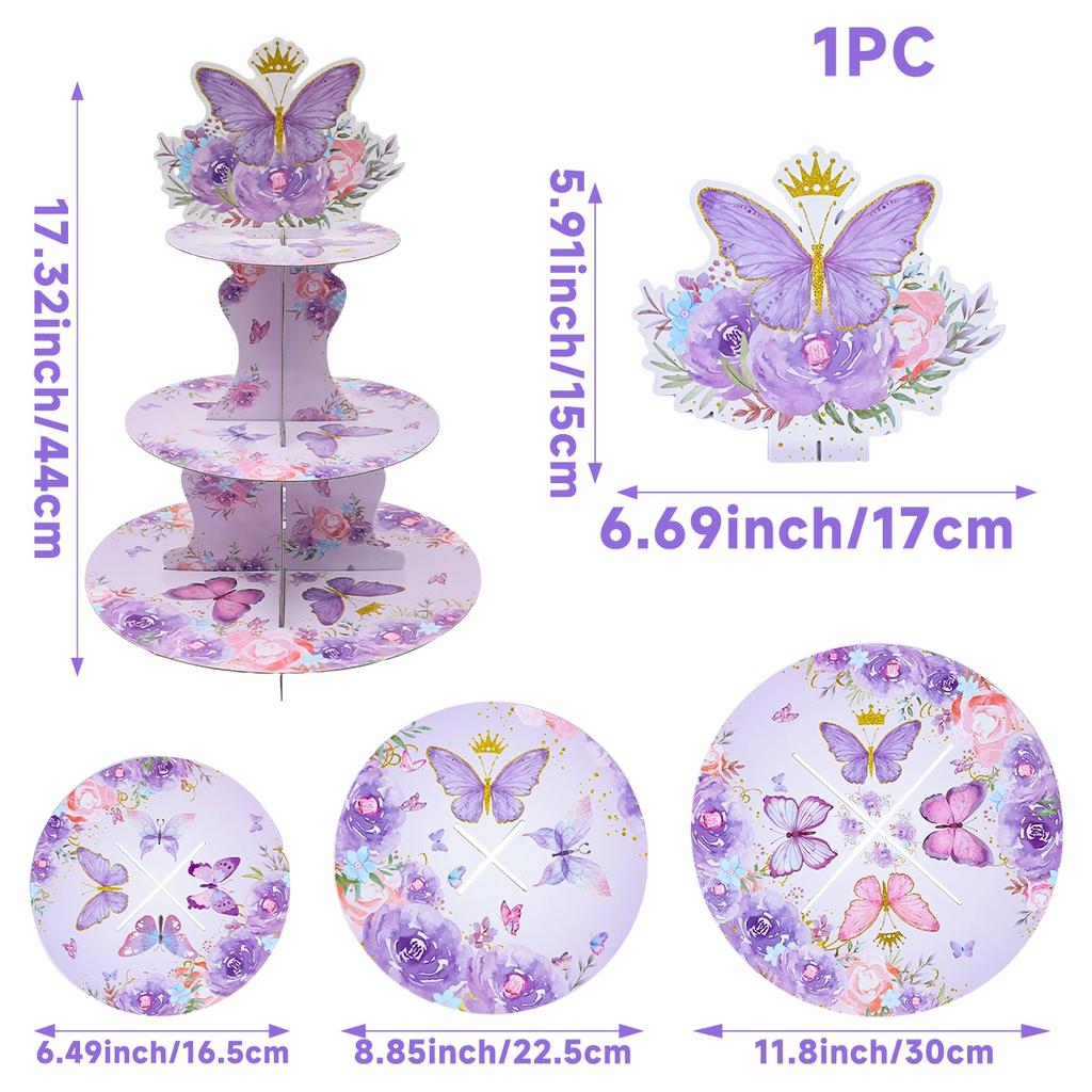 Purple Butterfly Cake Stand Butterfly Theme Birthday Party Decoration Kids Girl Baby Shower Wedding Party Supplies Cake Decor