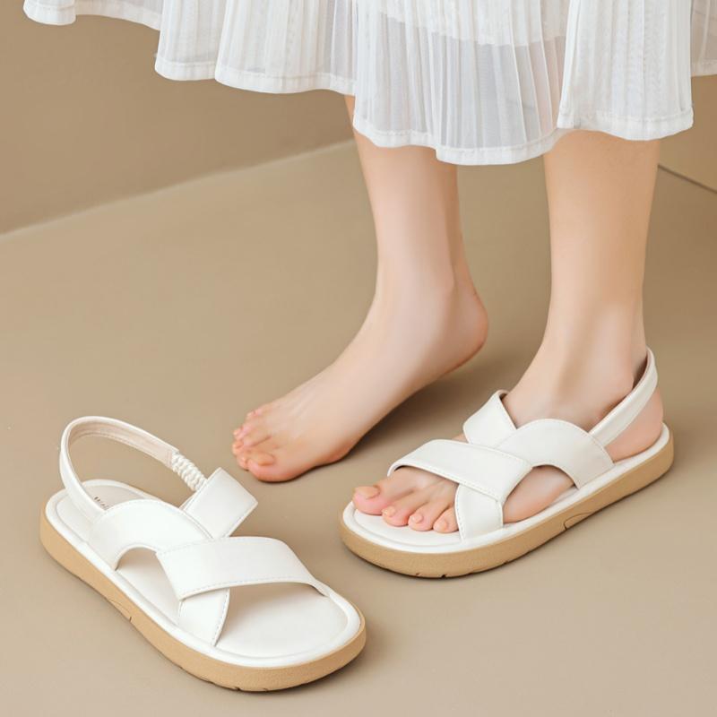 Fashion 2025 New Fashion Summer Leather Open Toe Women Sandals Roman Shoes Solid Color Comfortable Outside Leisure Flats Women Sandals