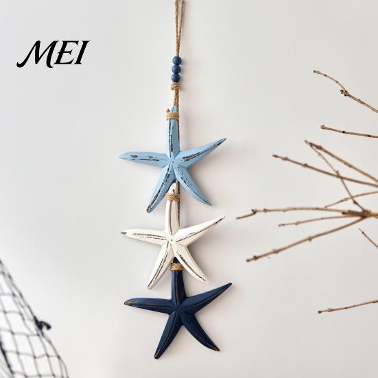 Handmade Hanging Wall Art 1/2Pcs Bohemian Wooden Starfish Decoration, Fish Ornament, Entryway Decorations Coastal Nautical Pendant for Home