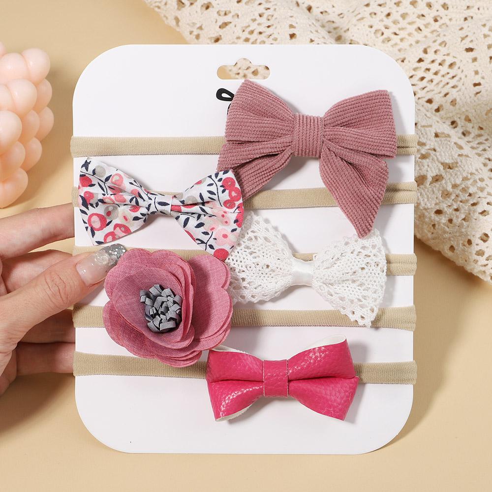 5Pcs/Set Newborn Elastic Nylon Hair Bands Solid Lace Bows Baby Headband For Girls Turban New Headwear Kids Hair Accessories Gift