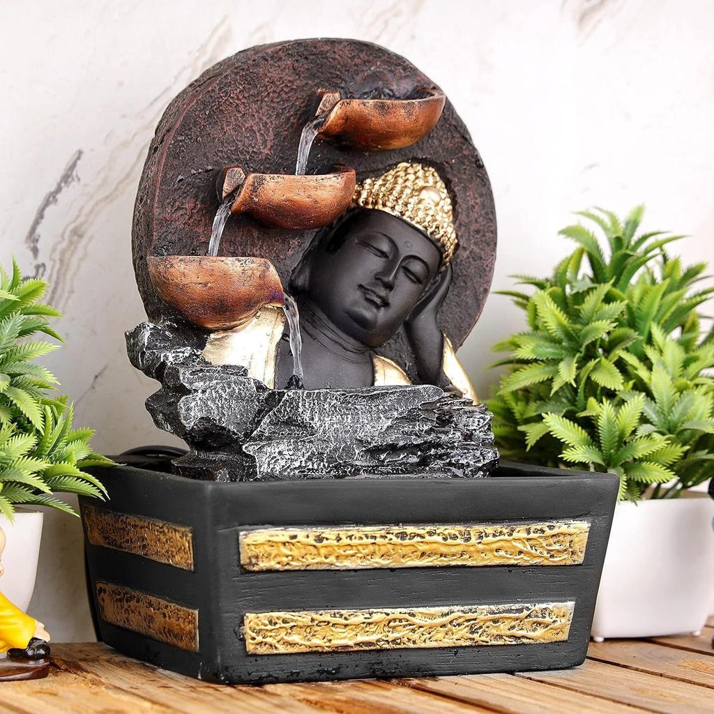 Polyresin Table Top Indoor Outdoor Water Fall Fountain with LED Lights Home Decor Decoration Gift Gifting Items