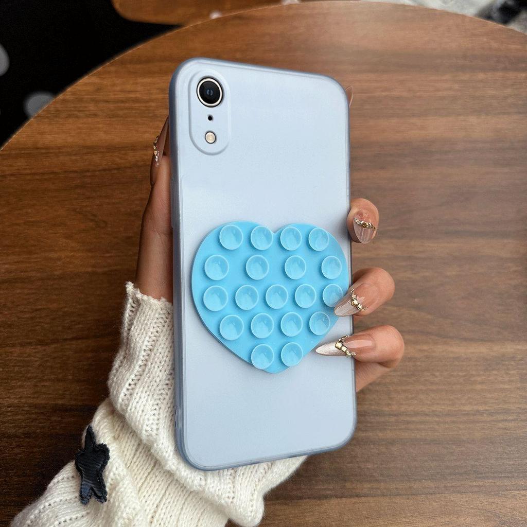 Heart Shape Suction Cup Phone Case for iPhone XR Semi Transparent Matte Shockproof Soft TPU Cover