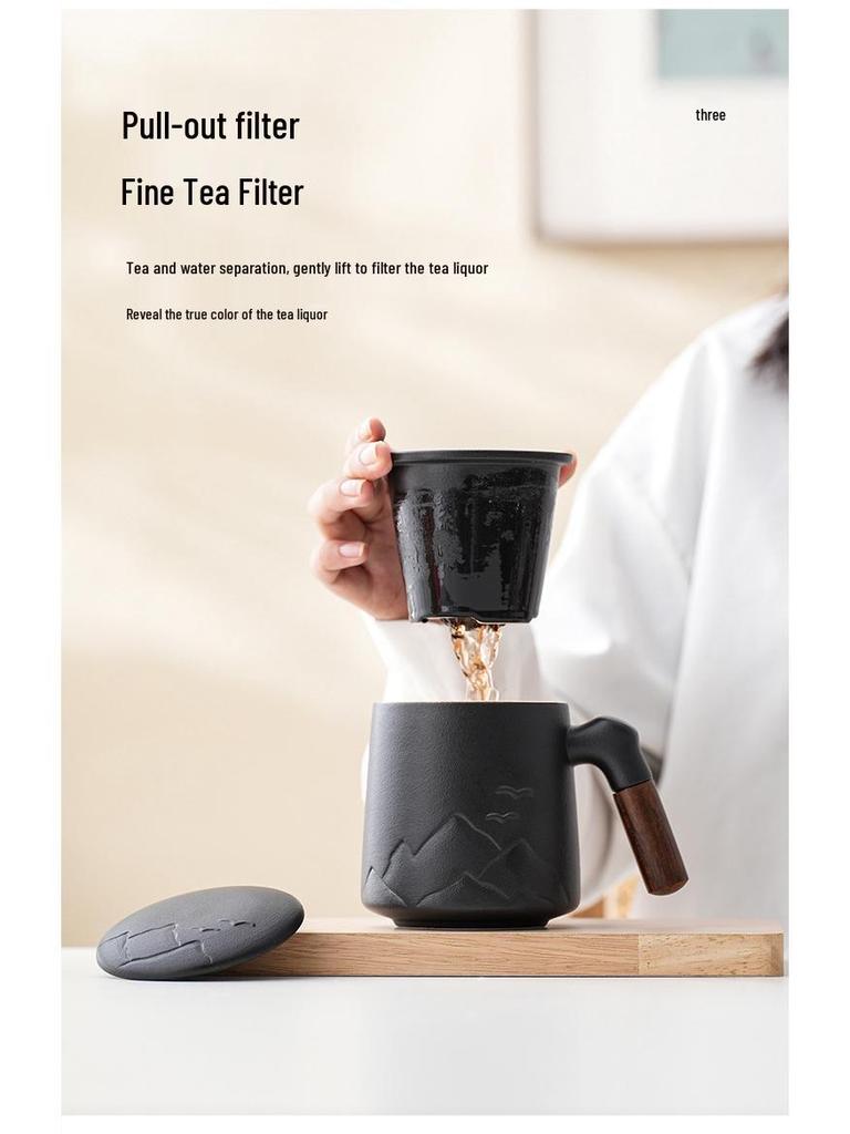 Ceramic Tea Brewing Cup: Coarse Pottery Personal Mug with Engraving - Perfect for Office or Souvenir Gift