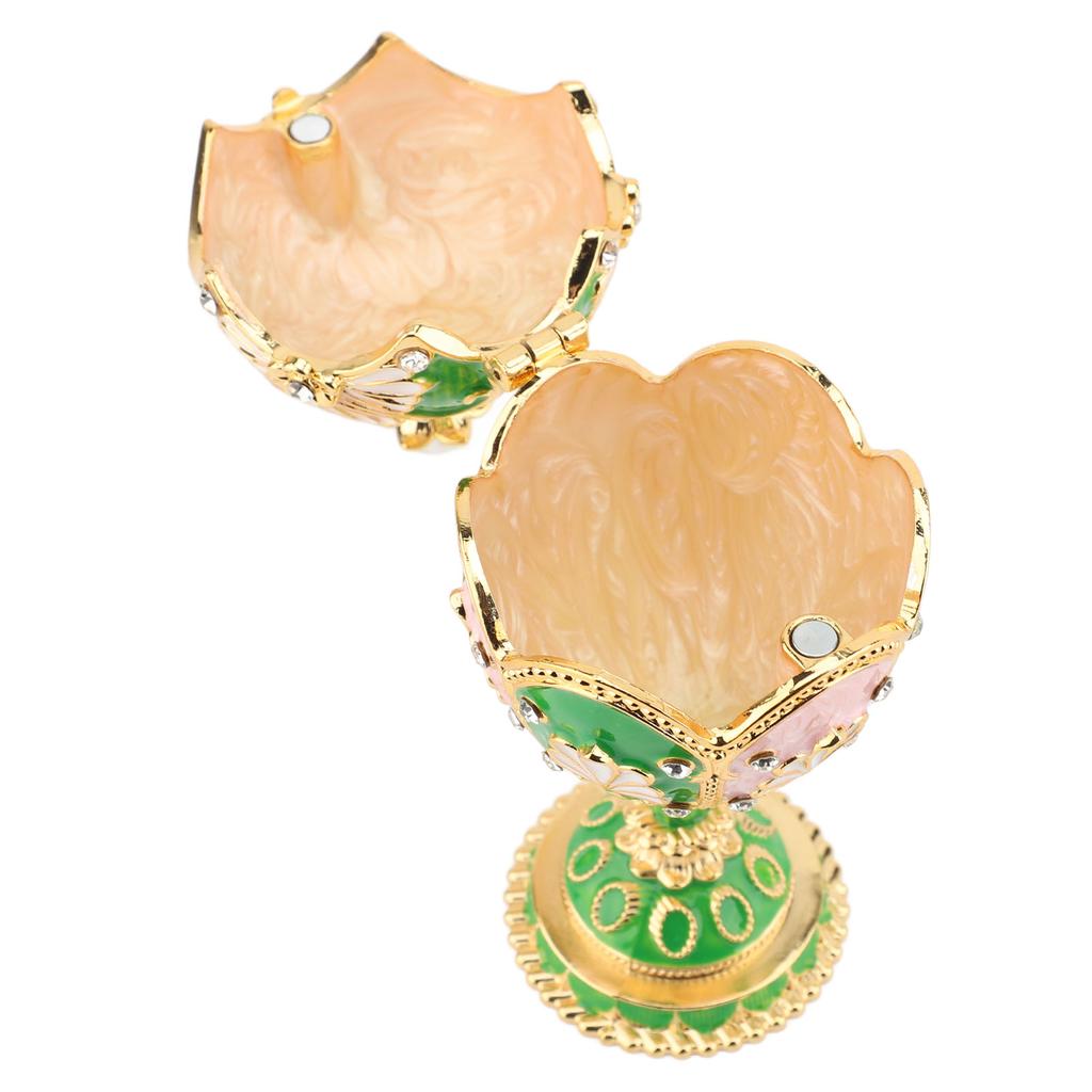 Easter Egg Shaped Trinket Box Hand Painted Decorative Rhinestones Alloy Hinged Enameled Jewelry Box for Rings Necklaces