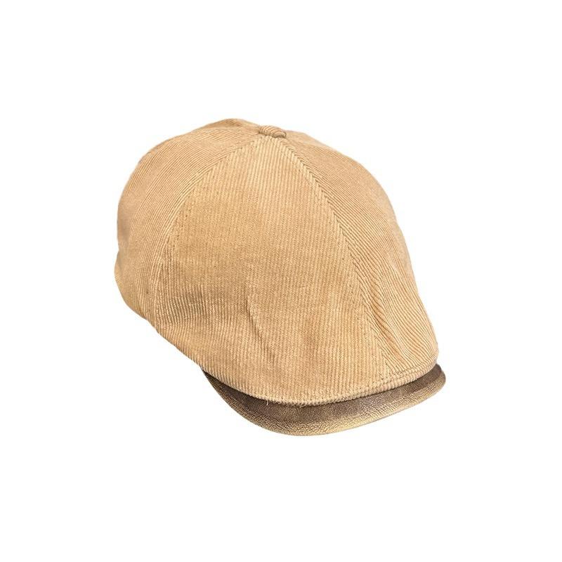 American Retro Solid Color Corduroy PU Forward Hat Autumn and Winter Men and Women Simple Street Versatile Duckbill Beret Tide