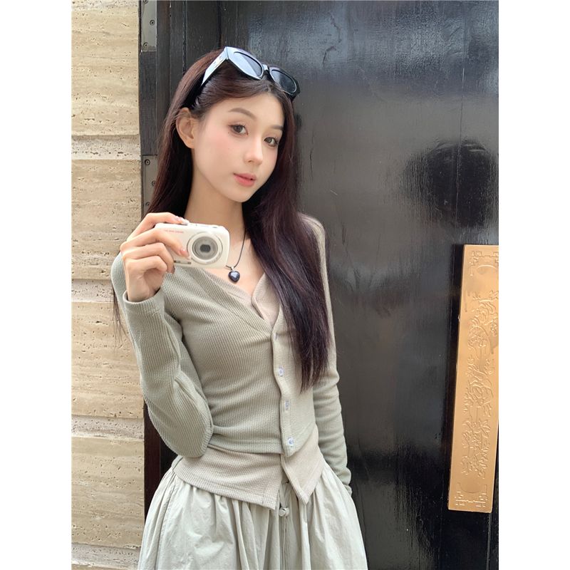 Kumikumi Design Temperament Fake Two Pieces Long Sleeve Knit Women Autumn High Waist Slimming Skirt Two-piece Set