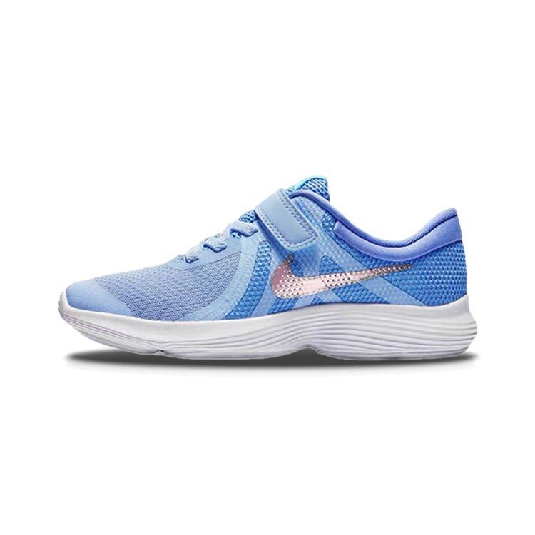 Nike Revolution 4 Velcro Comfortable Low-Top Kids Running Shoes Light Blue Kids Running Shoes BV7443-400